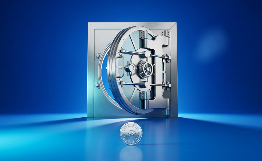vault door ajar with coin collateral deposit