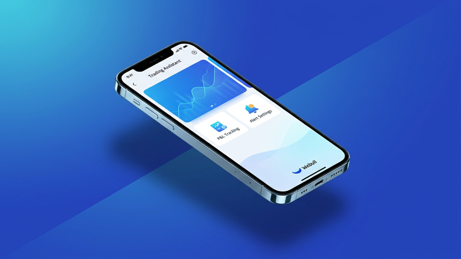Webull Trading Assistant mobile dashboard displaying profit and loss tracking options and alert configuration settings