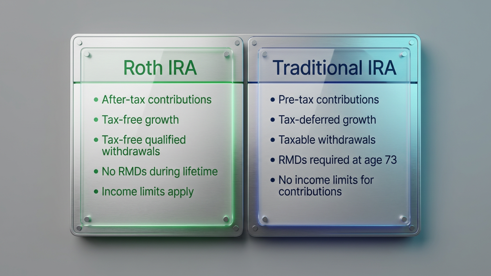 Roth IRA vs Traditional IRA comparison, after-tax vs pre-tax contributions
