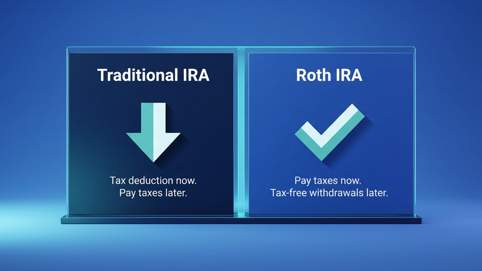 Roth IRA vs Traditional IRA, tax deduction comparison, pre-tax vs after-tax contributions, flat design infographic